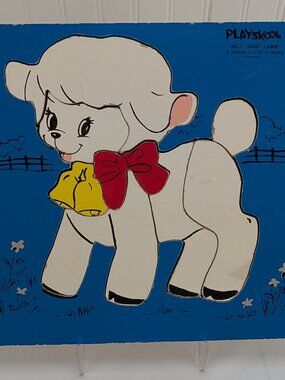 Vintage Playskool Wooden Puzzle Baby Lamb 165-7 Complete 8 Pieces Ages 2-5